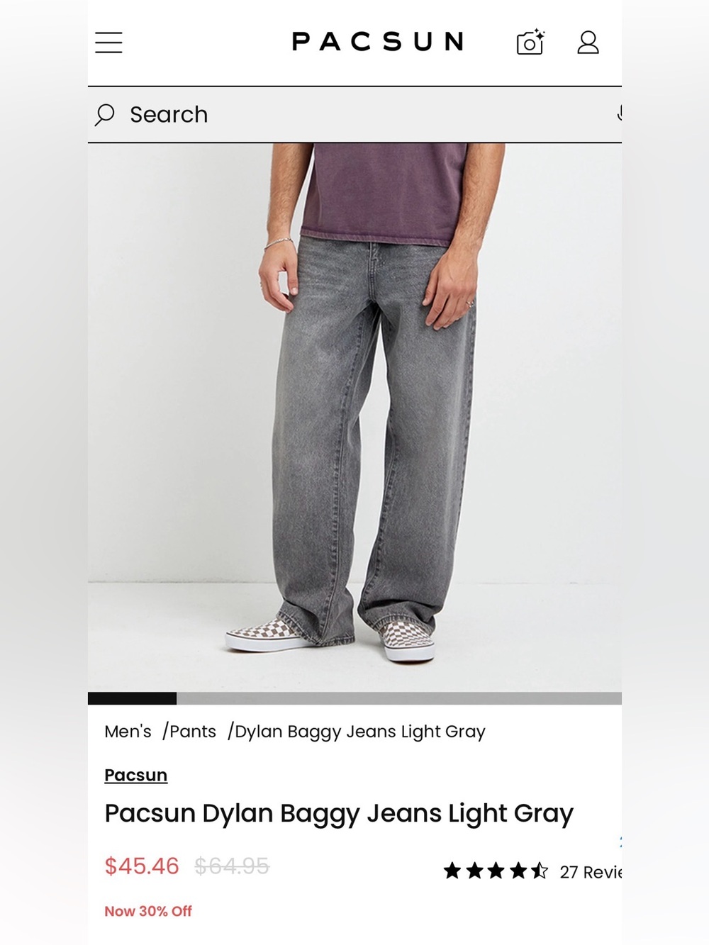 PacSun Dylan Baggy Jeans — Light Gray